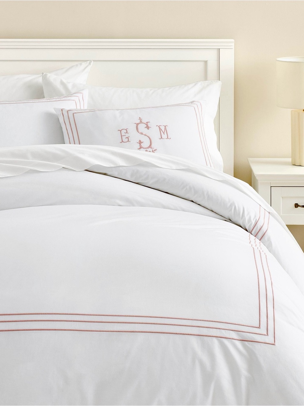 POTTERY BARN | Twin | Cotton Percale Hotel Collection Line Border Duvet Cover